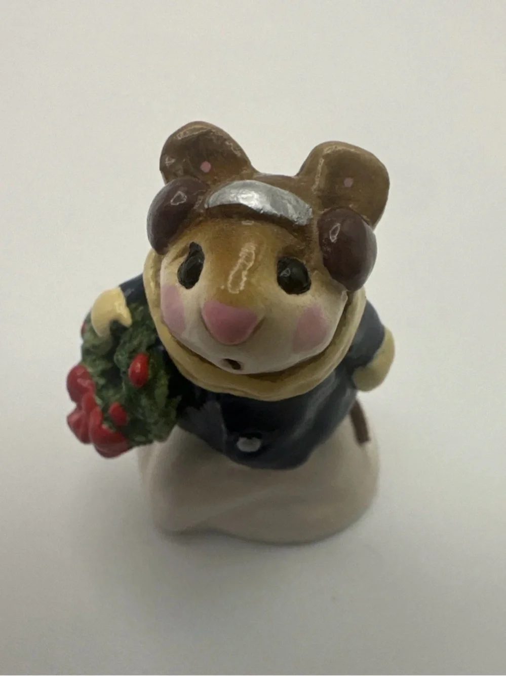 Wee Forest Folk HOLLY MOUSE Blue Coat M-087 Christmas 1982 Annette Petersen WFF